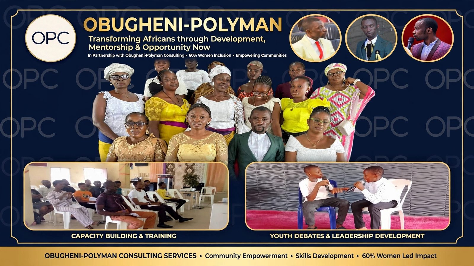 Programme poster showing capacity building and training, and youth debates and leadership development